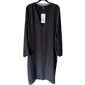 Zara Black V-Neck Dress size Large NEW